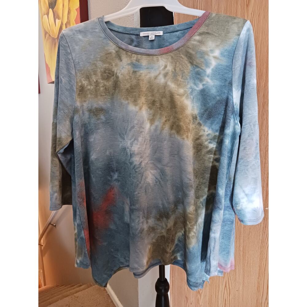 Green Envelope Los Angeles 3/4 Sleeve Tie Dye Tunic Shirt Size 2X